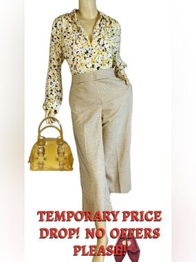 LOFT TAN & BLACK CROPPED WIDE LEG PLAID TROUSERS (10)